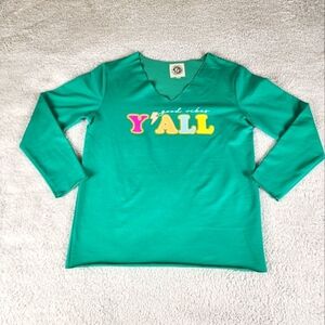 "Good Vibes Y'all" Graphic Wide Slouch Neck Shirt Size Small